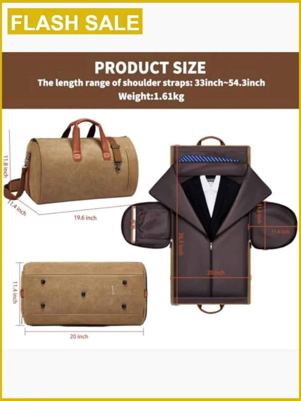 Convertible Garment Duffel Bag 2-in-1 Canvas Travel Suit Bag Weekender with